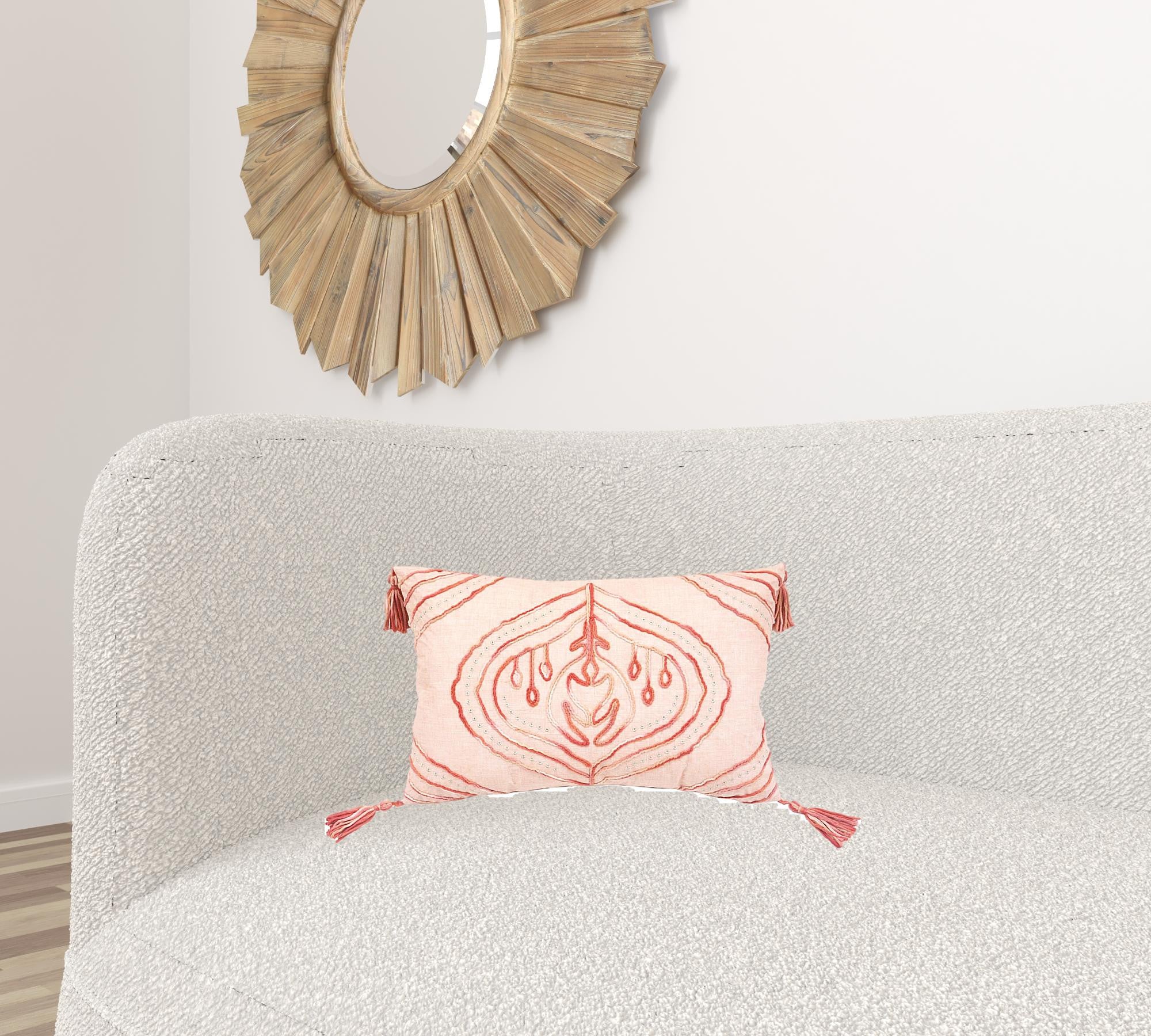 13" X 20" Coral Abstract Zippered Polyester Throw Pillow With Tassels - Minihomy