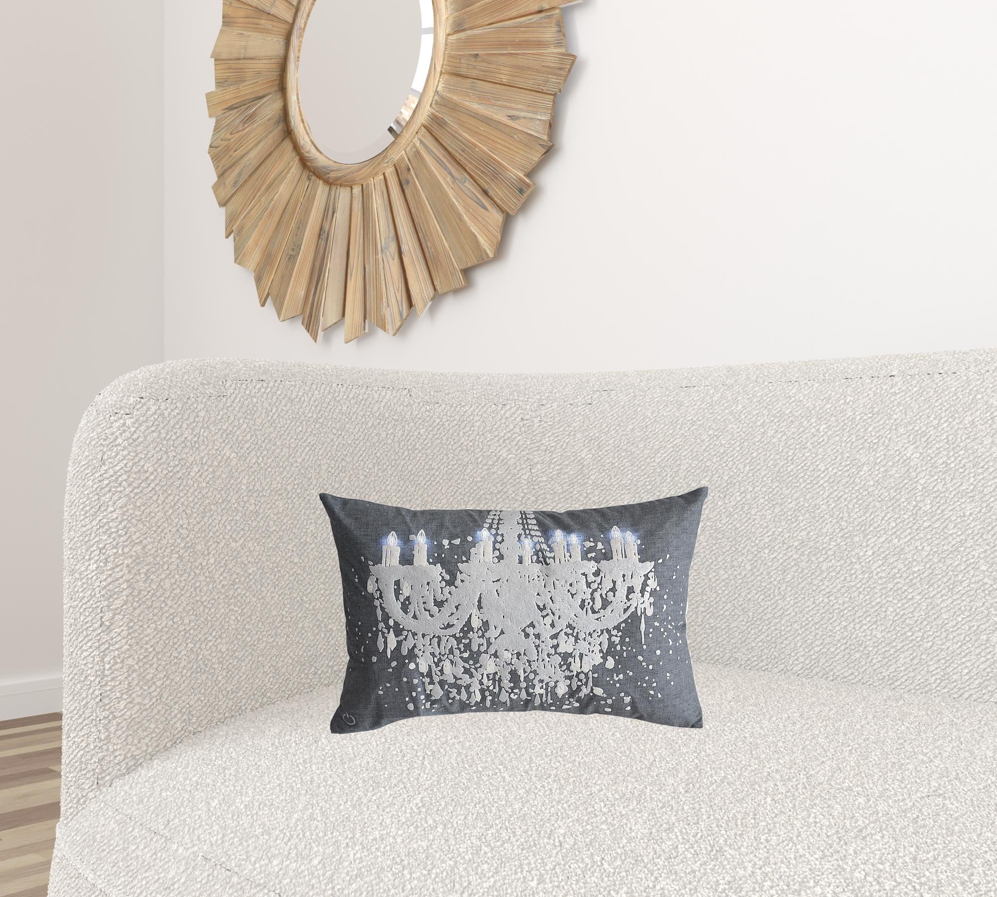 13" X 20" Grey And White Abstract Zippered Polyester Throw Pillow - Minihomy