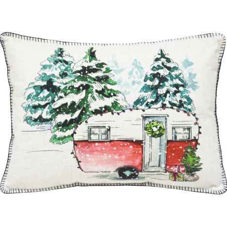 13" X 18" White Green And Red Zippered Polyester Christmas Holiday Van Throw Pillow - Minihomy