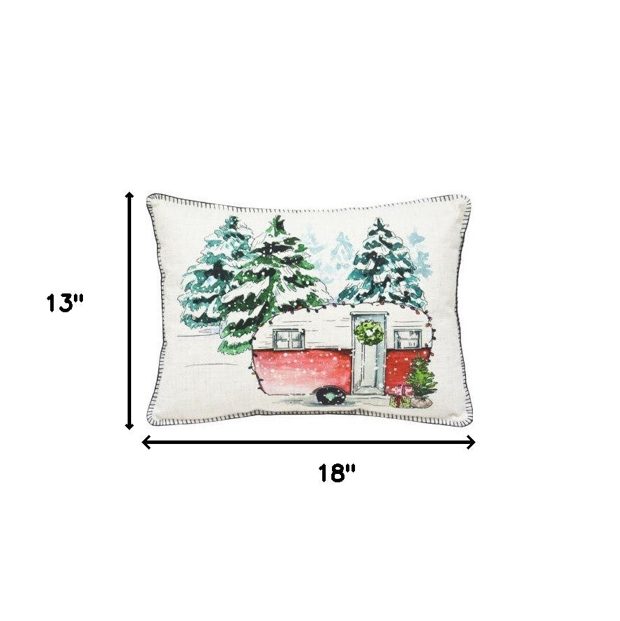 13" X 18" White Green And Red Zippered Polyester Christmas Holiday Van Throw Pillow - Minihomy