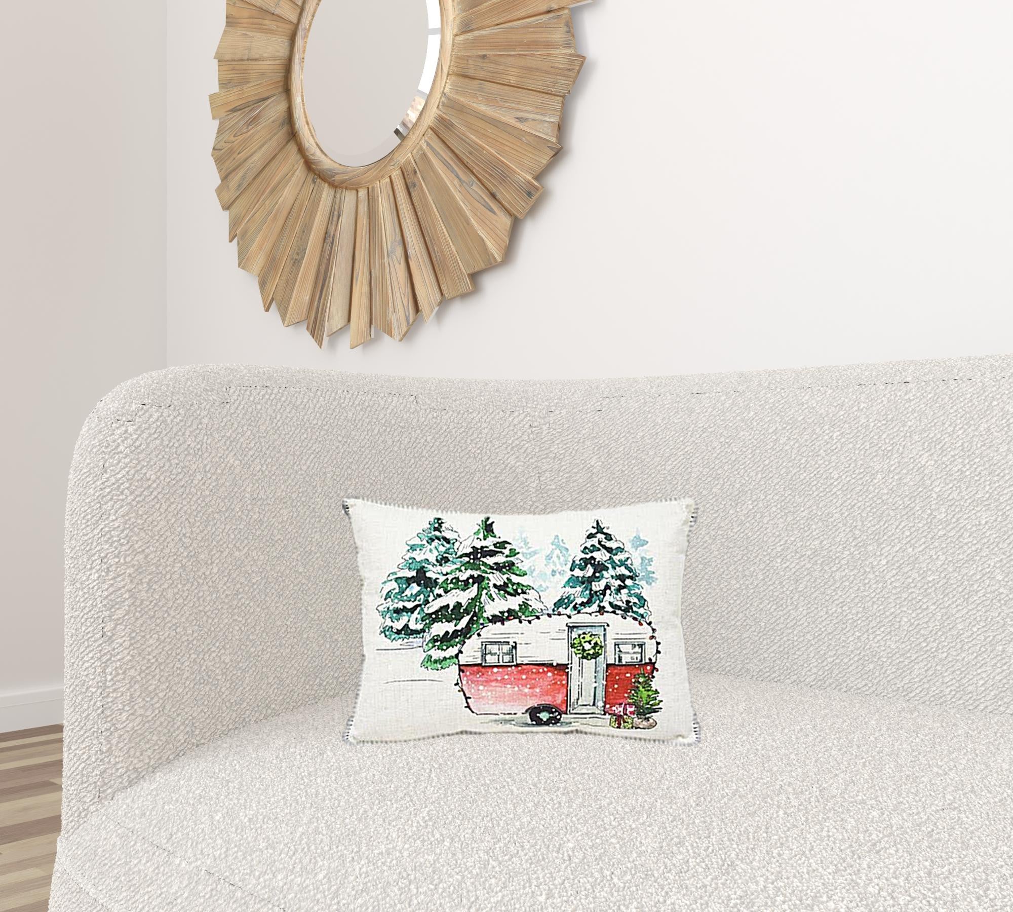 13" X 18" White Green And Red Zippered Polyester Christmas Holiday Van Throw Pillow - Minihomy