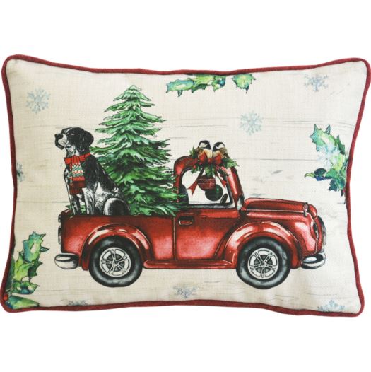 13" X 18" Dog Red Truck and Christmas Tree Throw Pillow - Minihomy