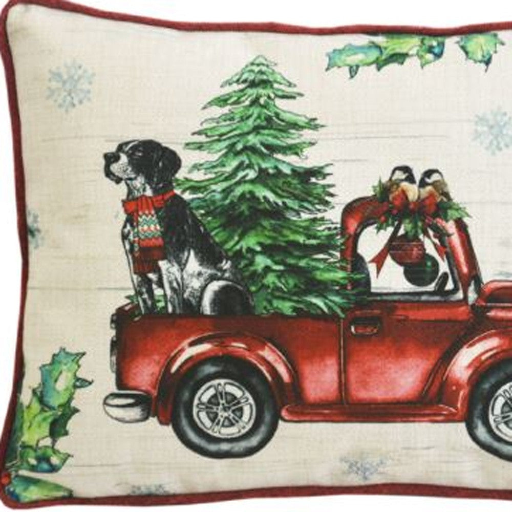 13" X 18" Dog Red Truck and Christmas Tree Throw Pillow - Minihomy