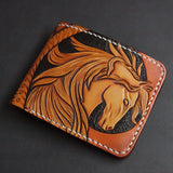 First Layer Cowhide Handmade Leather Carving Wallet Short Carp Couple Gift - Minihomy