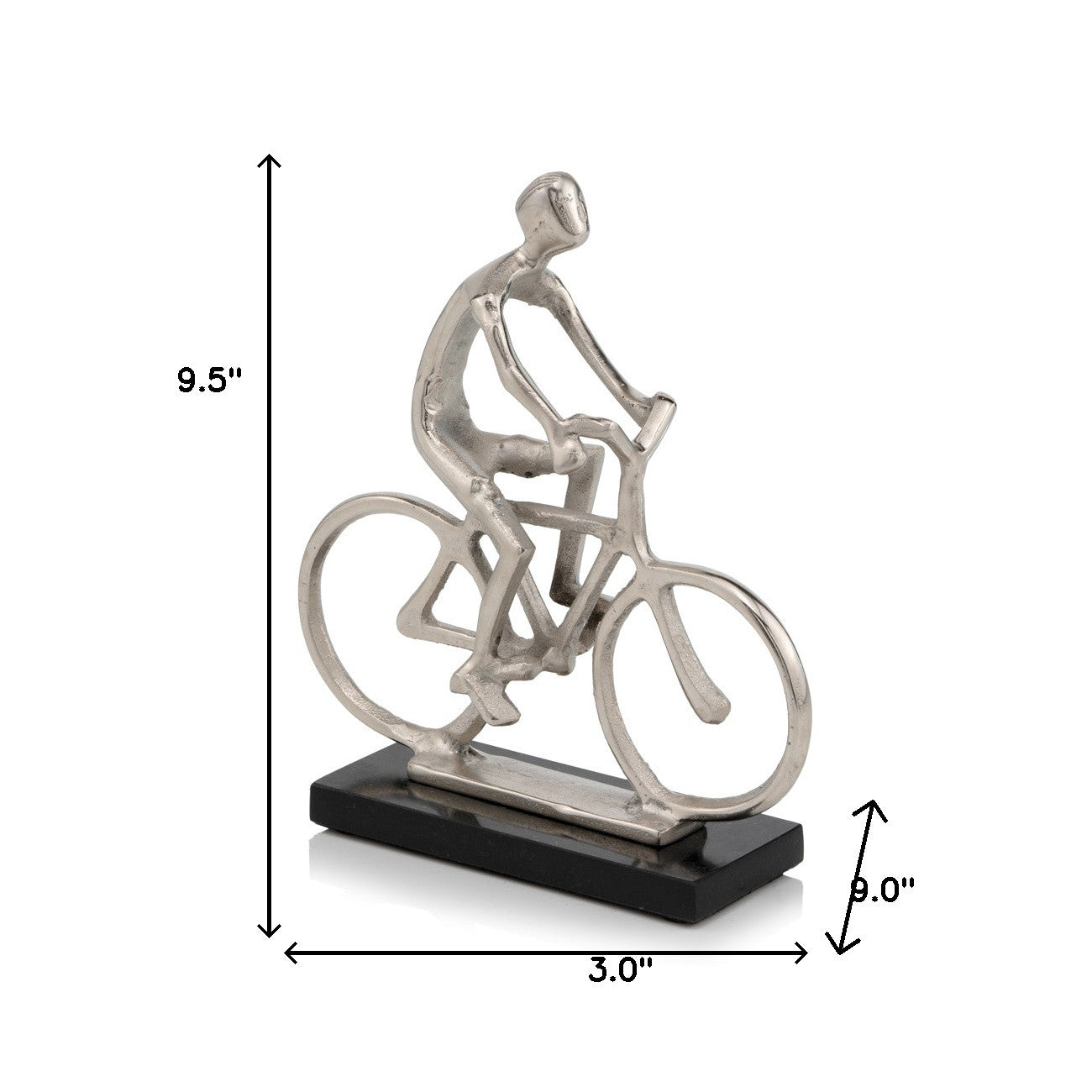 10" Silver and Black Marble Aluminum Man on Bike Sculpture - Minihomy