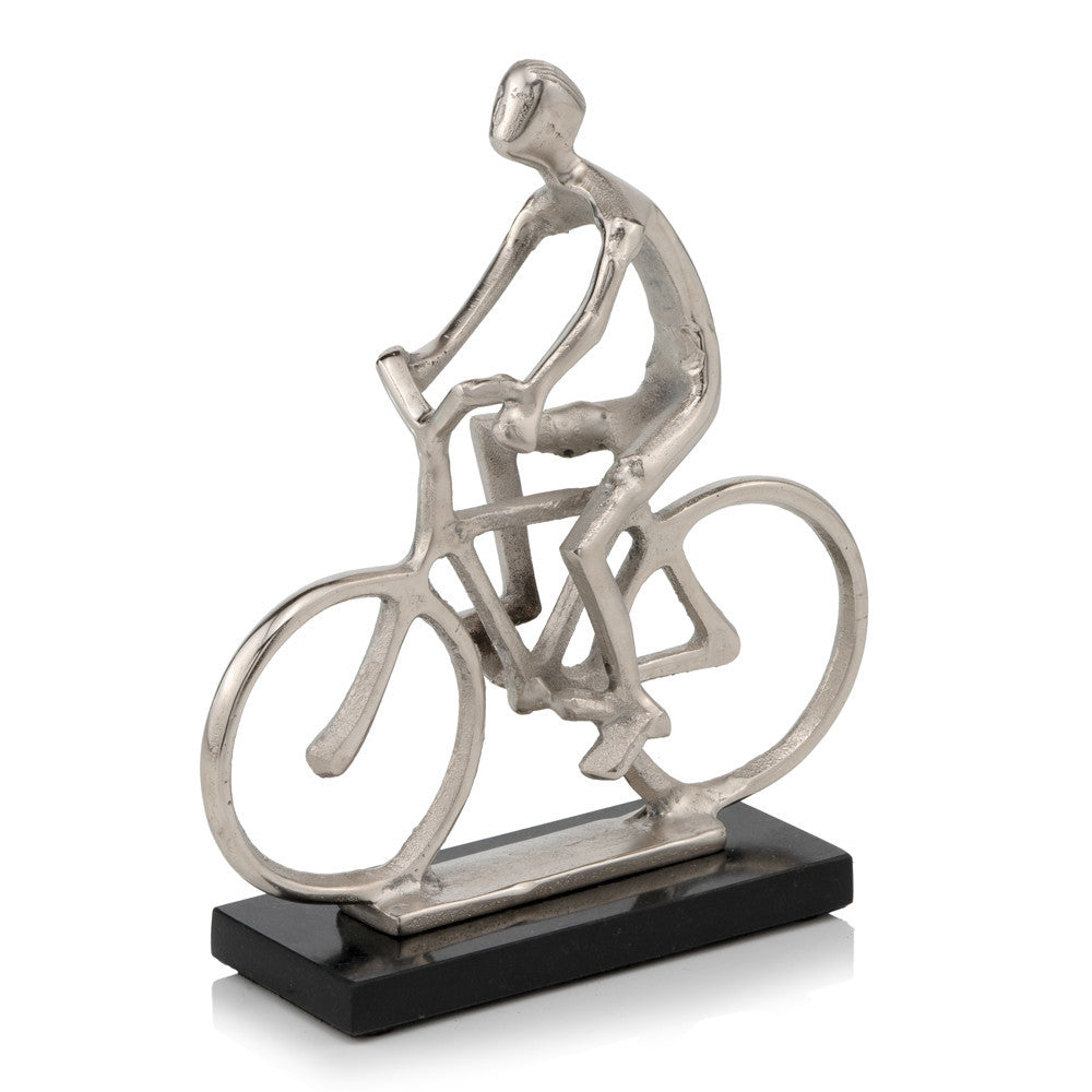 10" Silver and Black Marble Aluminum Man on Bike Sculpture - Minihomy