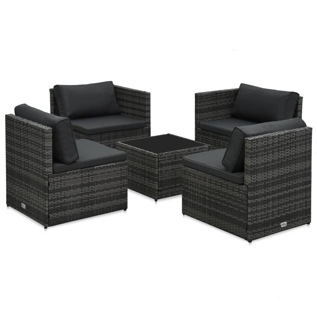 vidaXL 5 Piece Patio Lounge Set with Cushions Poly Rattan Gray