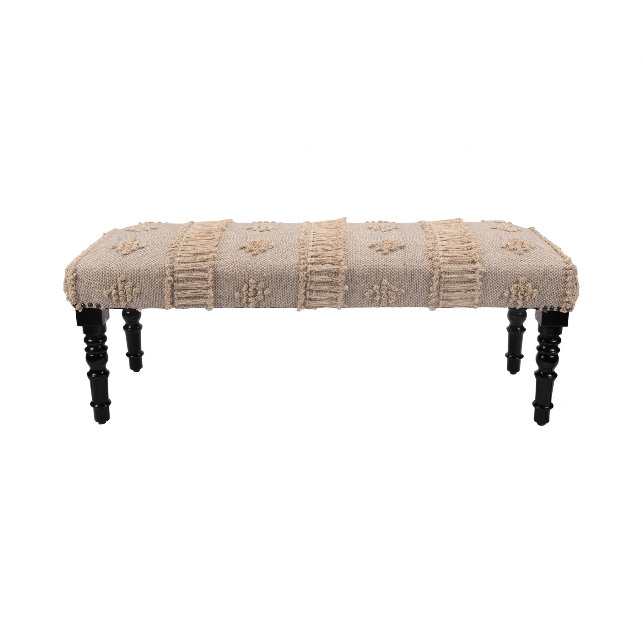 47" Cream And Black Leg Abstract Stripe and Dot Upholstery Bench - Minihomy