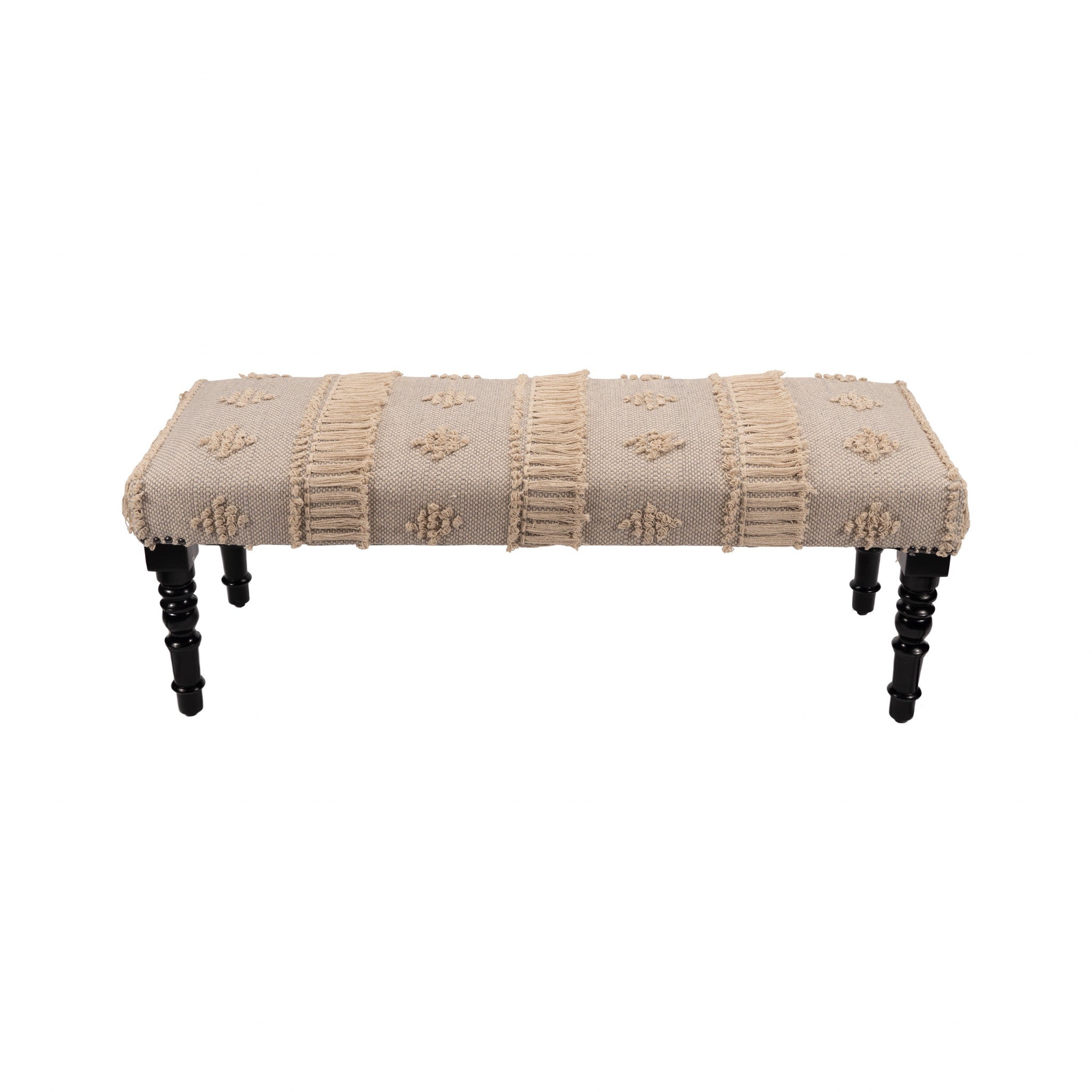 47" Cream And Black Leg Abstract Stripe and Dot Upholstery Bench - Minihomy