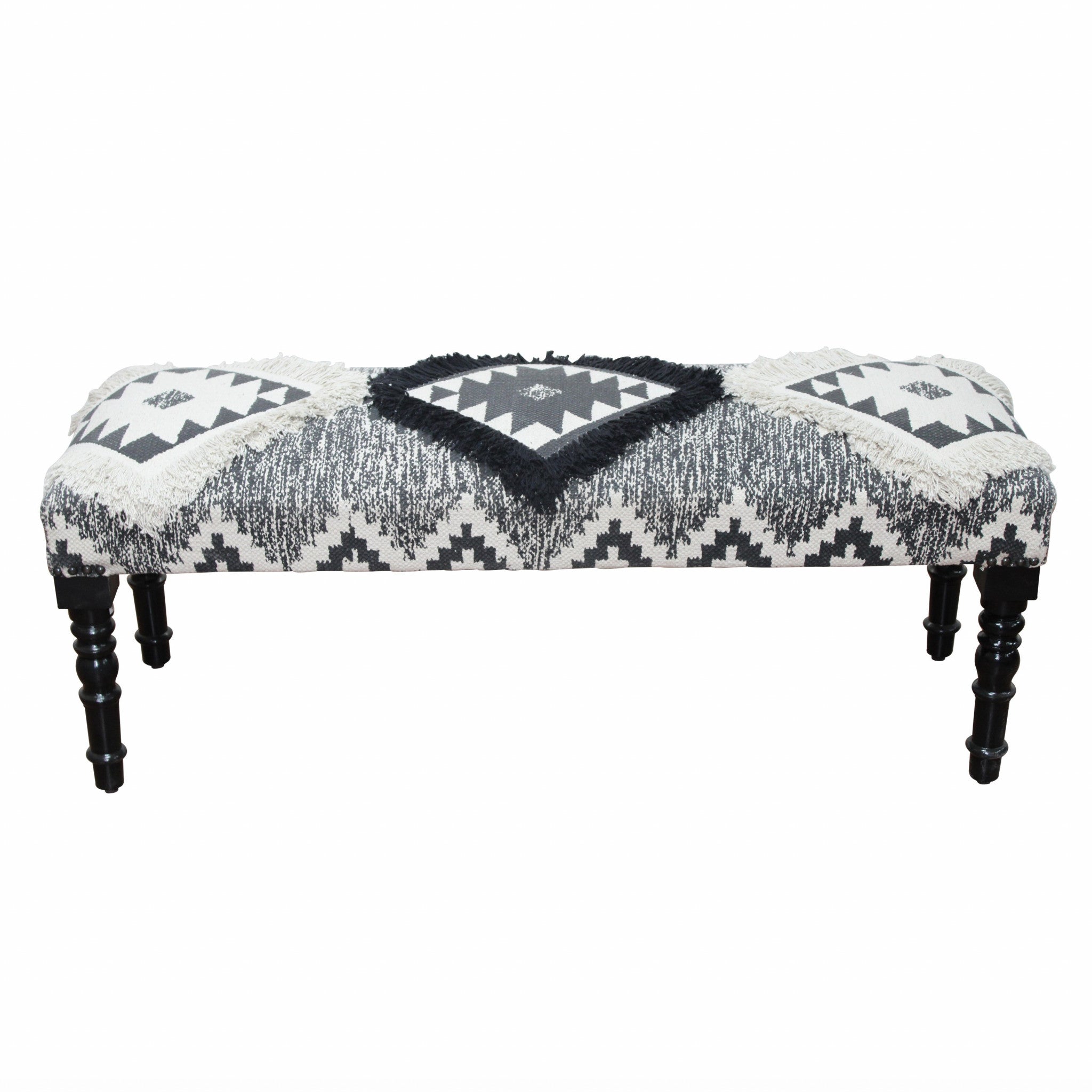 47" Black And White Black Leg Southwest Upholstered Bench - Minihomy