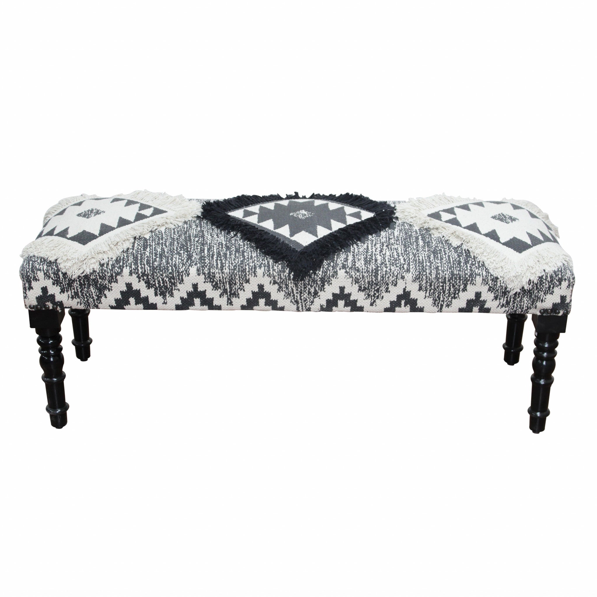 47" Black And White Black Leg Southwest Upholstered Bench - Minihomy