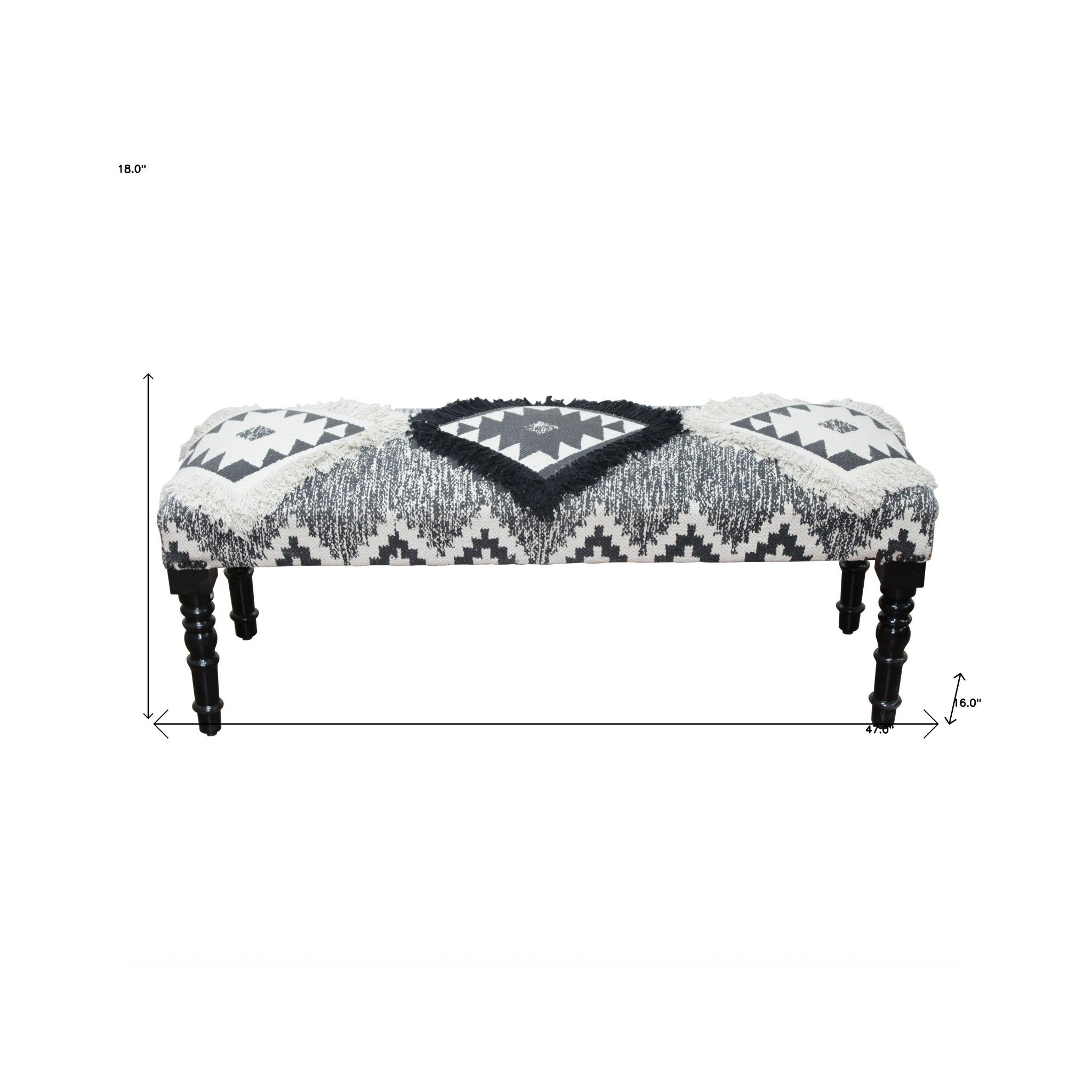 47" Black And White Black Leg Southwest Upholstered Bench - Minihomy