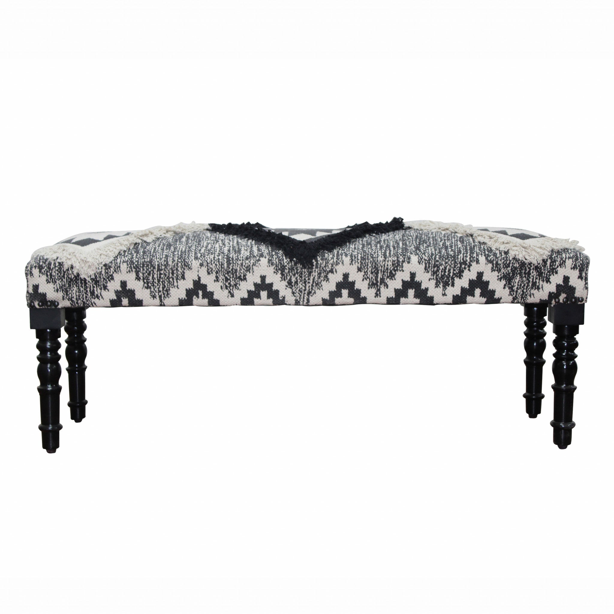 47" Black And White Black Leg Southwest Upholstered Bench - Minihomy