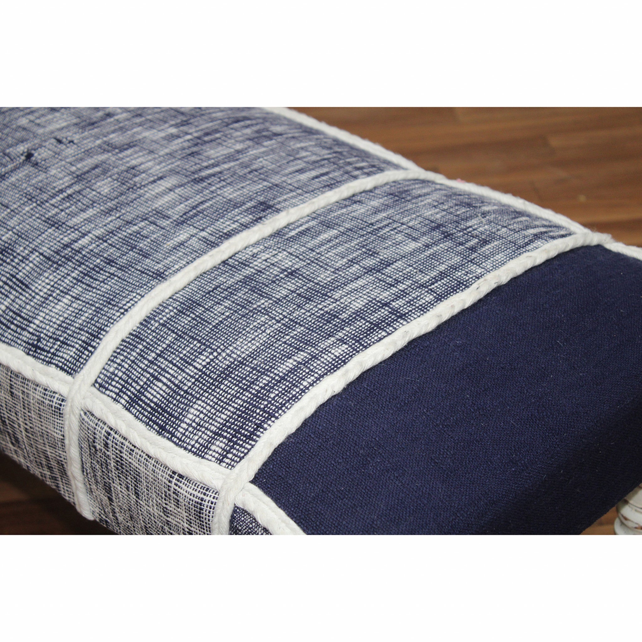 47" Blue And Gray Textural White Leg Upholstered Bench - Minihomy