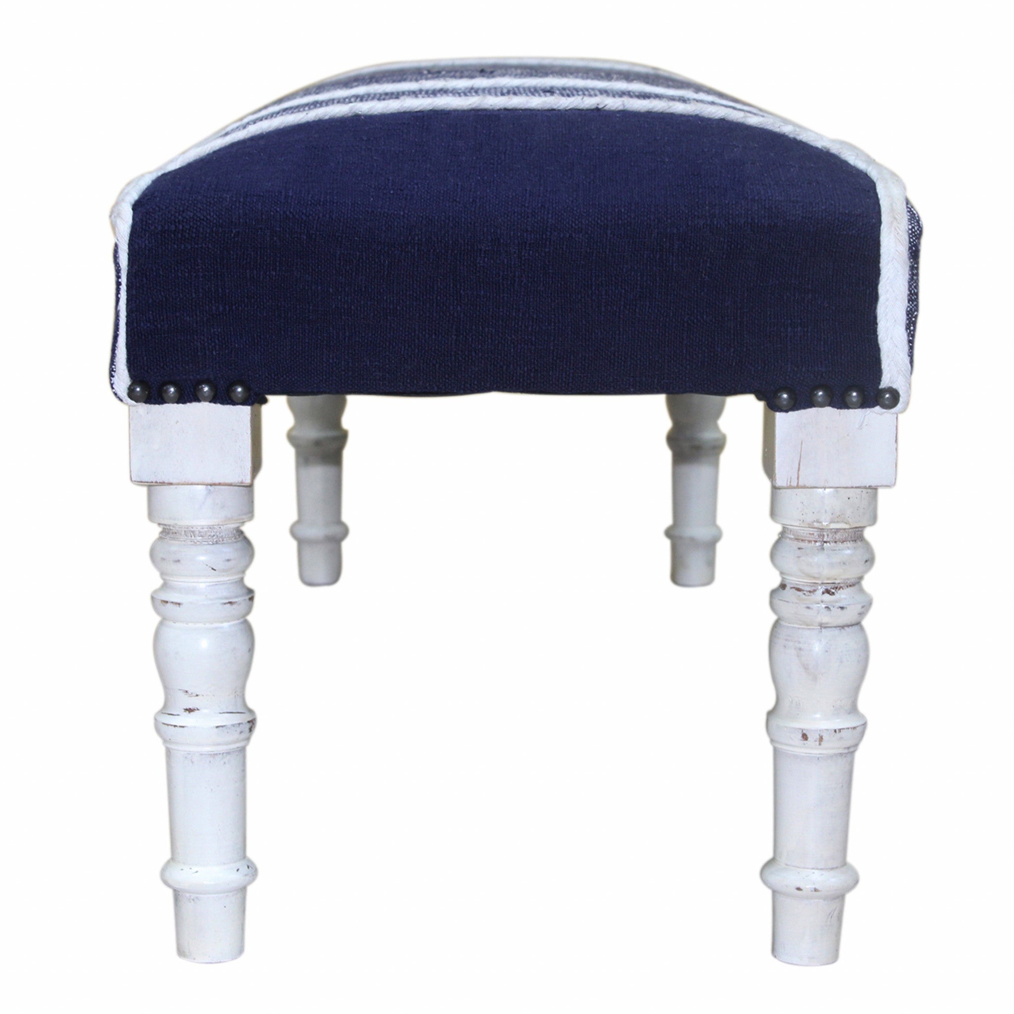 47" Blue And Gray Textural White Leg Upholstered Bench - Minihomy