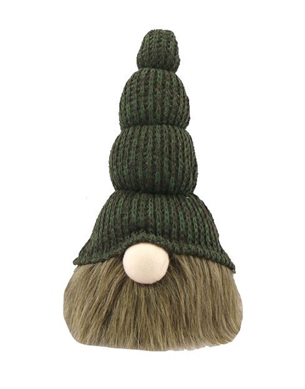 14" Green Chunky Knit Hat Fabric Sitting Gnome Sculpture - Minihomy