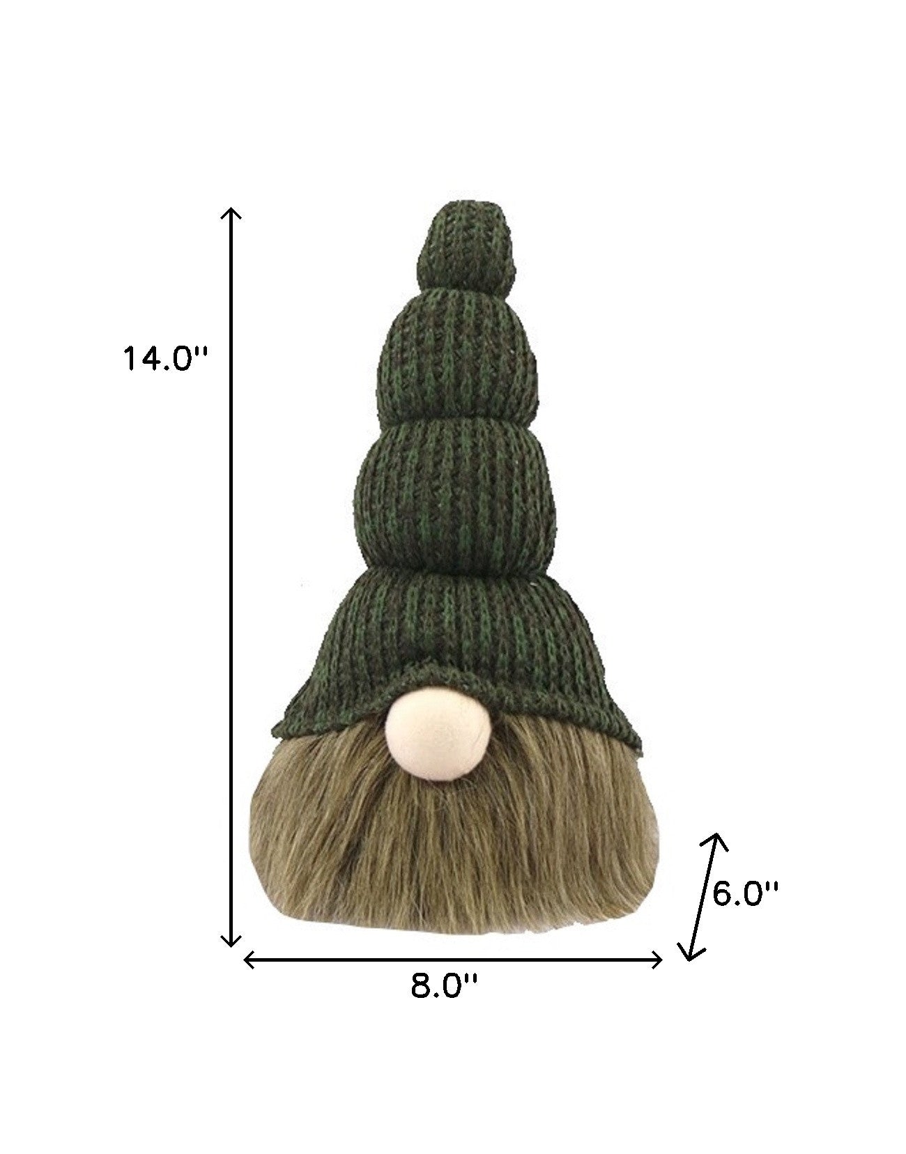 14" Green Chunky Knit Hat Fabric Sitting Gnome Sculpture - Minihomy