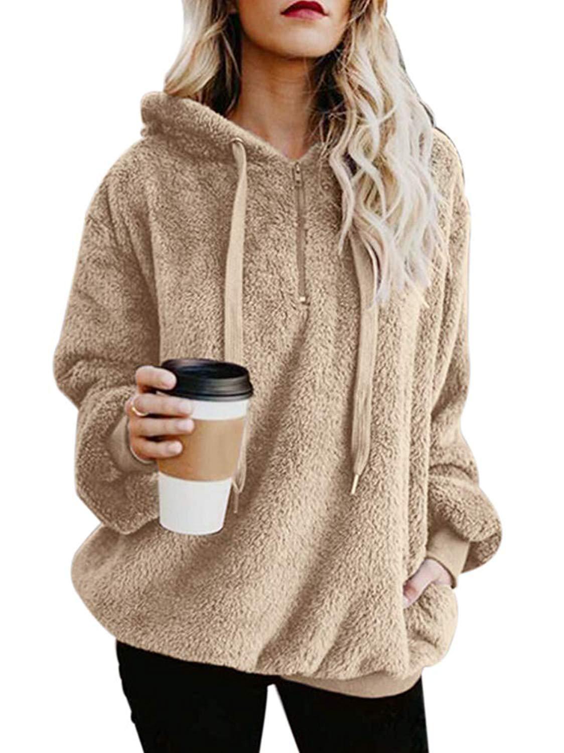 Plus Size Fall Winter Long Sleeve Plush Hooded Shirt Warm Sweatshirt