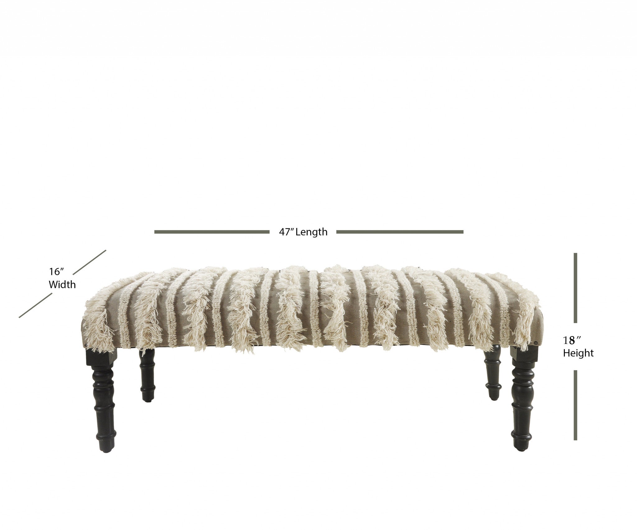 47" Cream Textural Boho Stripe Black Leg Upholstered Bench - Minihomy