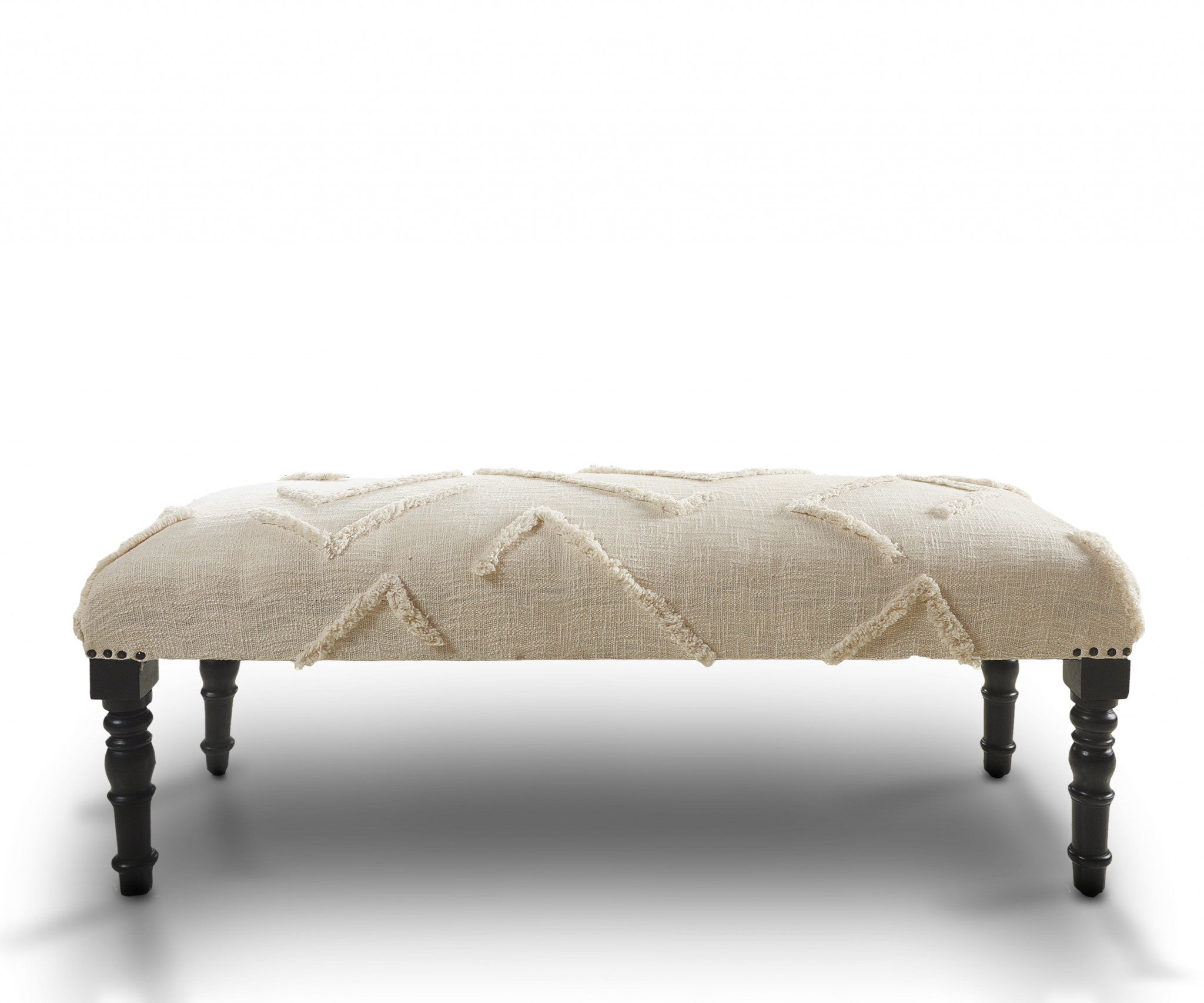 47" Cream And Black Leg Abstract Upholstered Bench - Minihomy