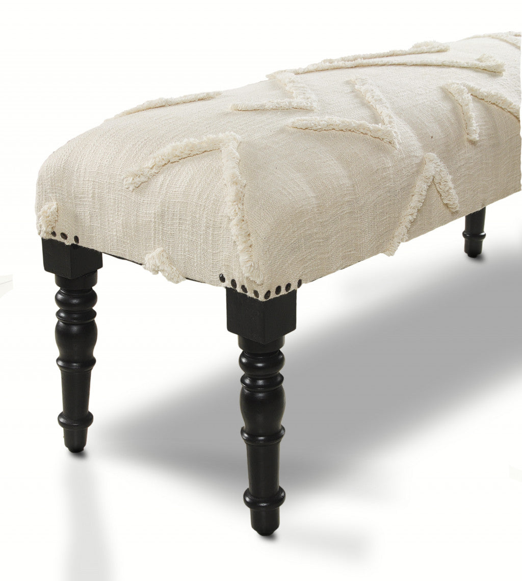 47" Cream And Black Leg Abstract Upholstered Bench - Minihomy