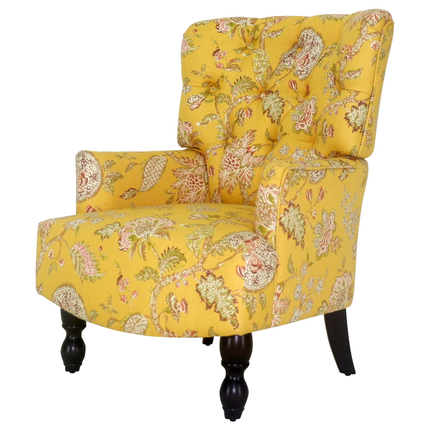 28" Golden Yellow Green And Brown Polyester Blend Toile Arm Chair - Minihomy