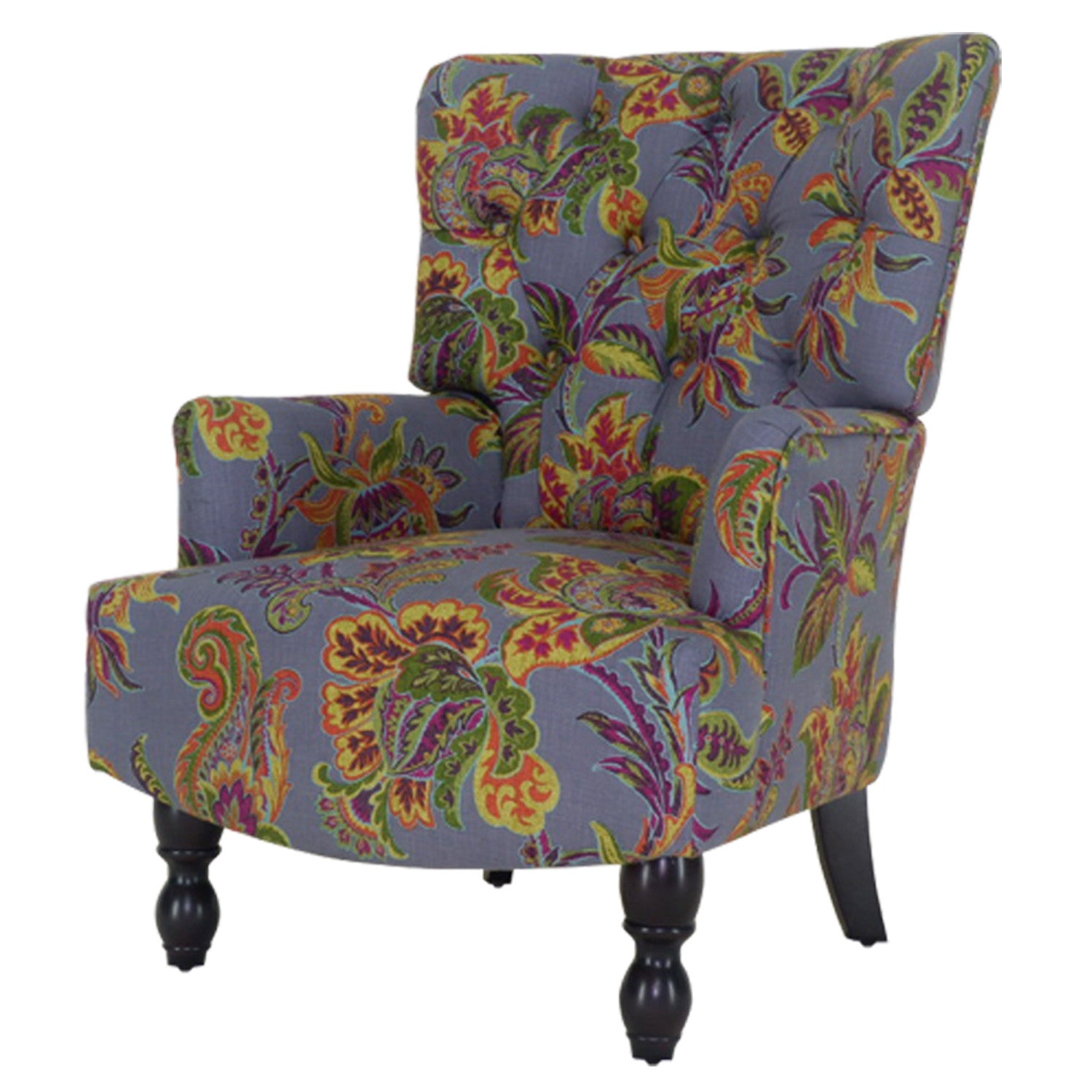 28" Grey Golden And Brown Polyester Blend Floral Arm Chair - Minihomy