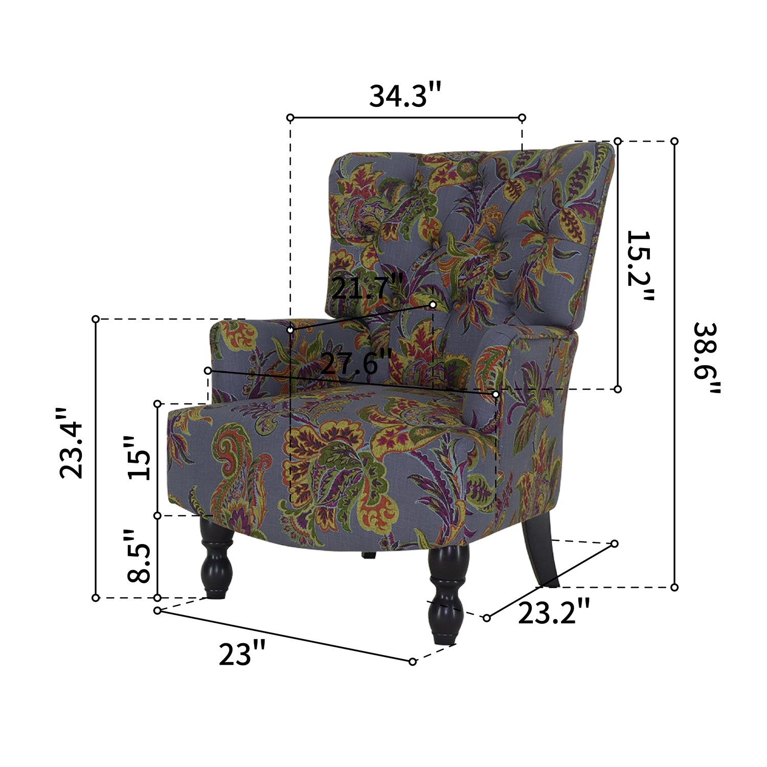 28" Grey Golden And Brown Polyester Blend Floral Arm Chair - Minihomy