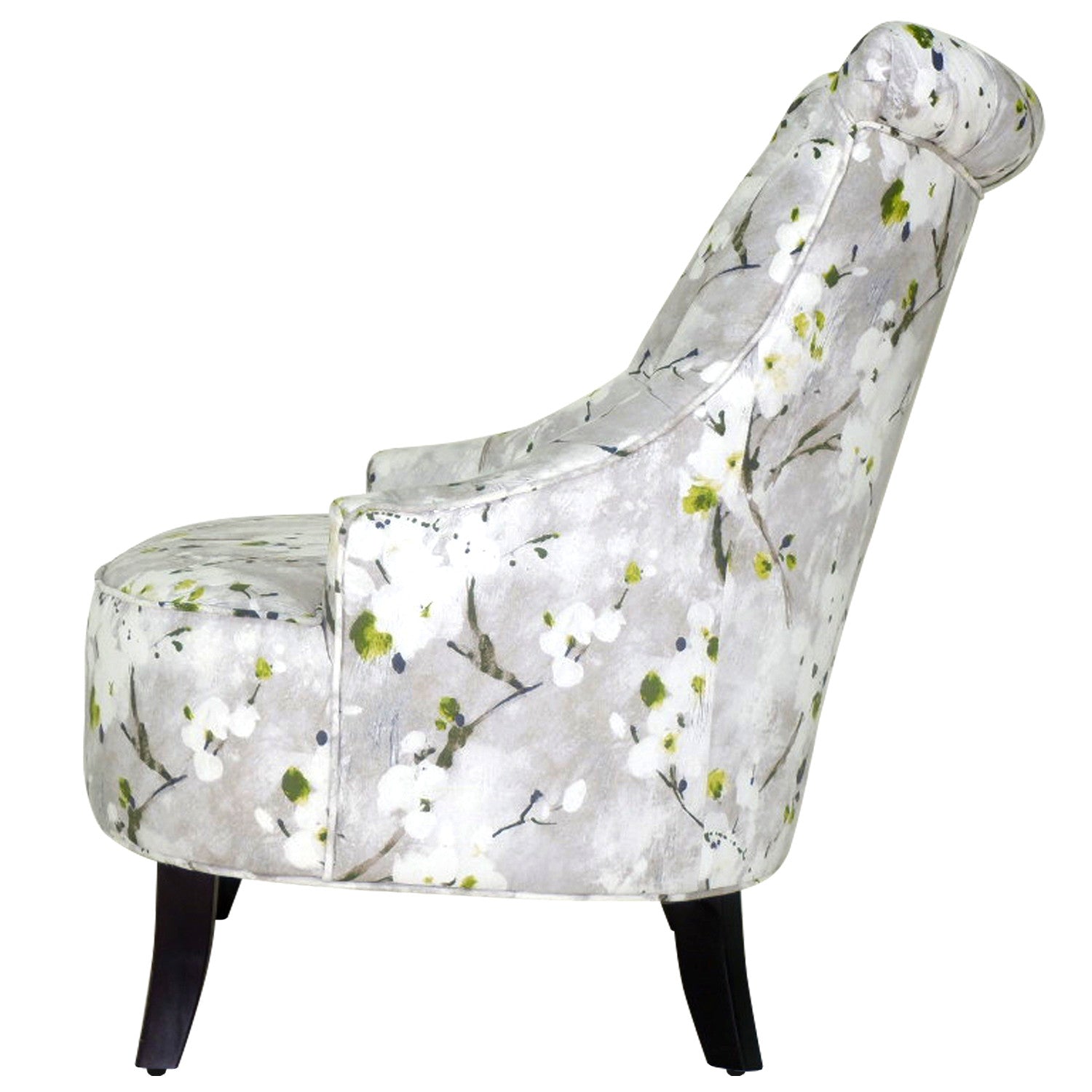 28" Grey Green White And Brown Polyester Blend Floral Wingback Chair - Minihomy