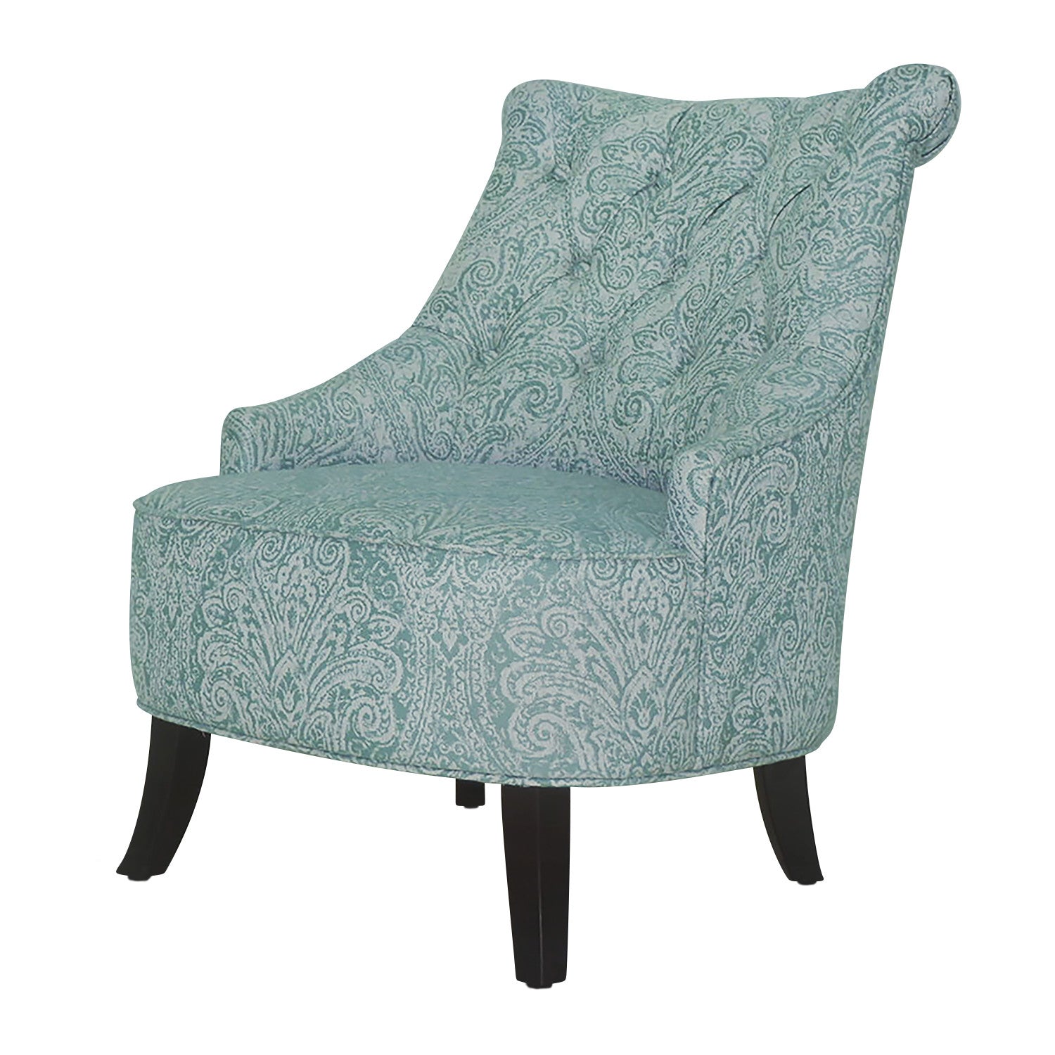 28" Shades Of Aqua And Brown Polyester Blend Damask Wingback Chair - Minihomy