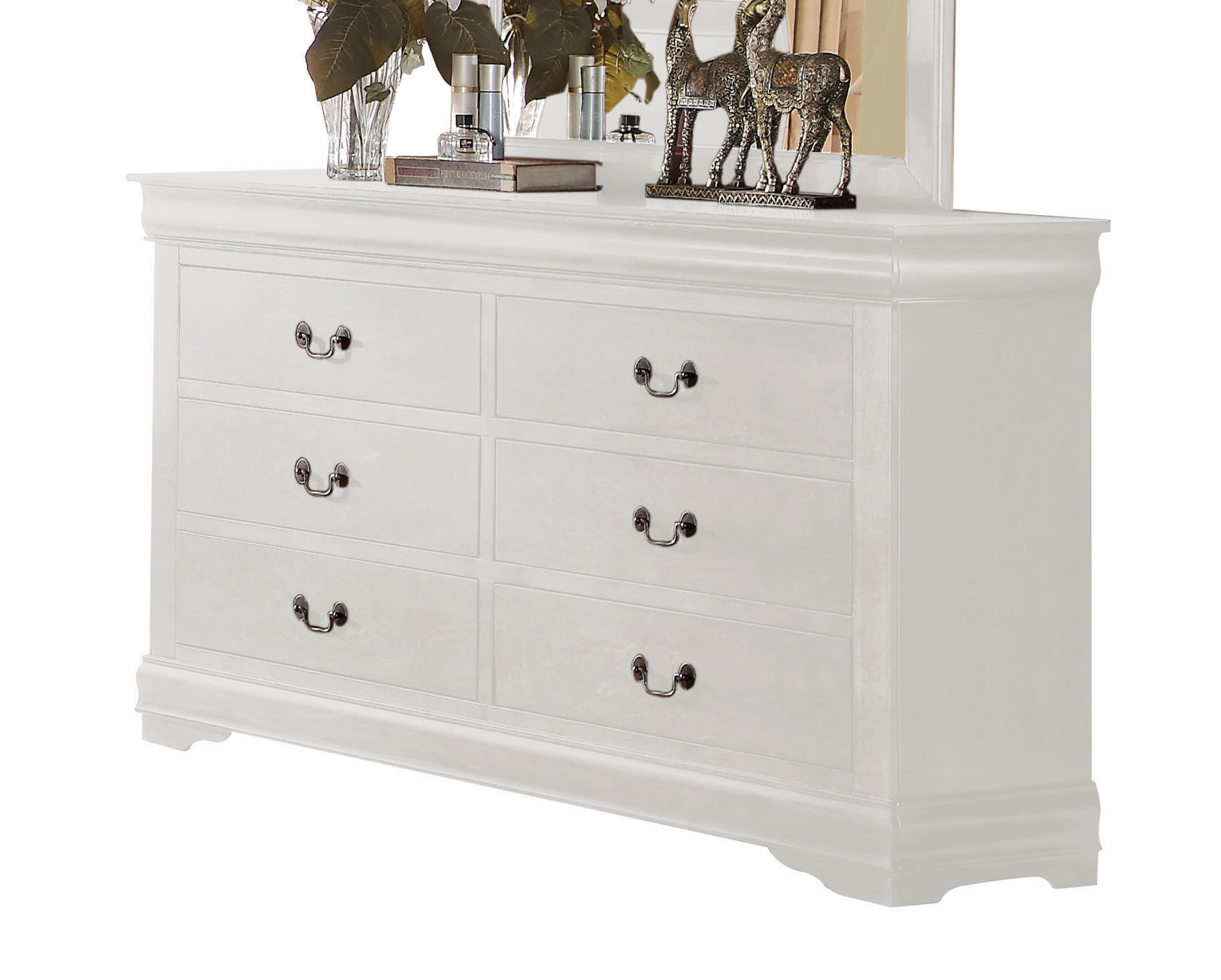 57" White Solid Wood Six Drawer Double Dresser - Minihomy