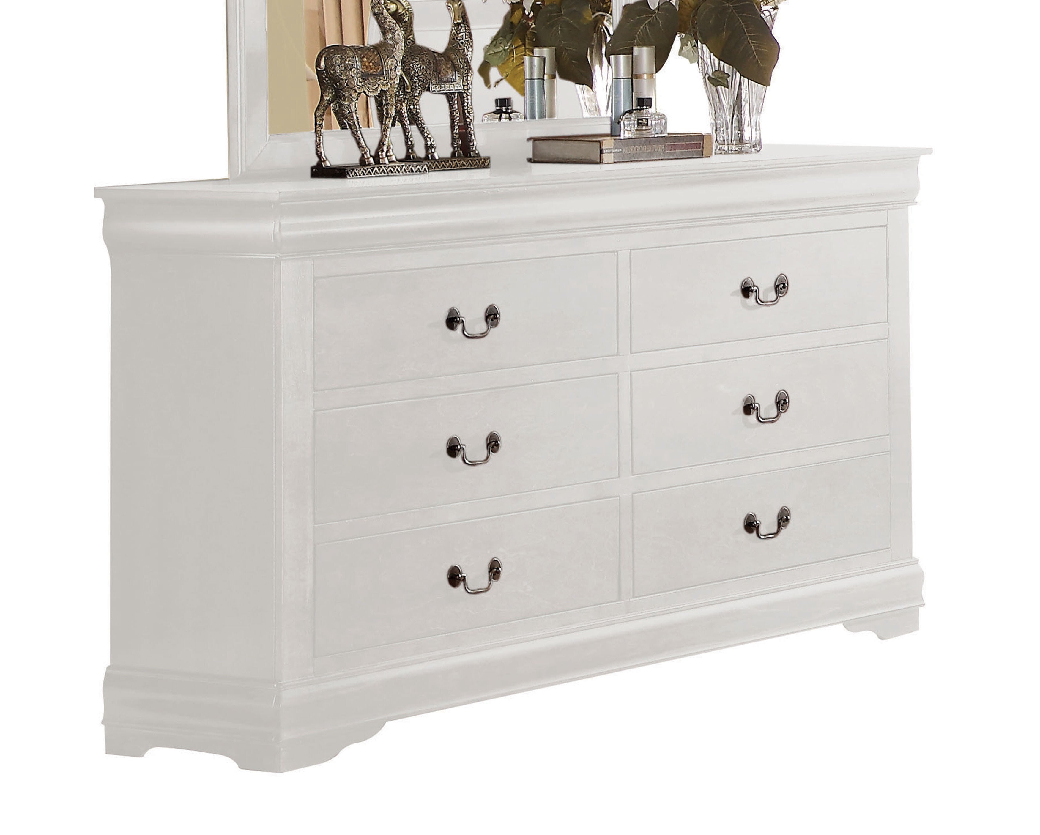 57" White Solid Wood Six Drawer Double Dresser - Minihomy