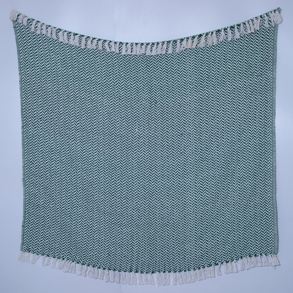 Green Woven Cotton Herringbone Throw - Minihomy