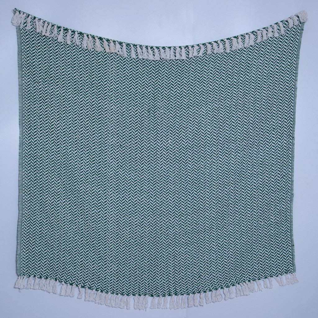 Green Woven Cotton Herringbone Throw - Minihomy