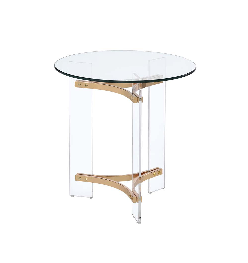 24" Gold And Clear Glass And Metal Round End Table - Minihomy