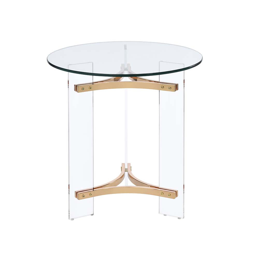 24" Gold And Clear Glass And Metal Round End Table - Minihomy