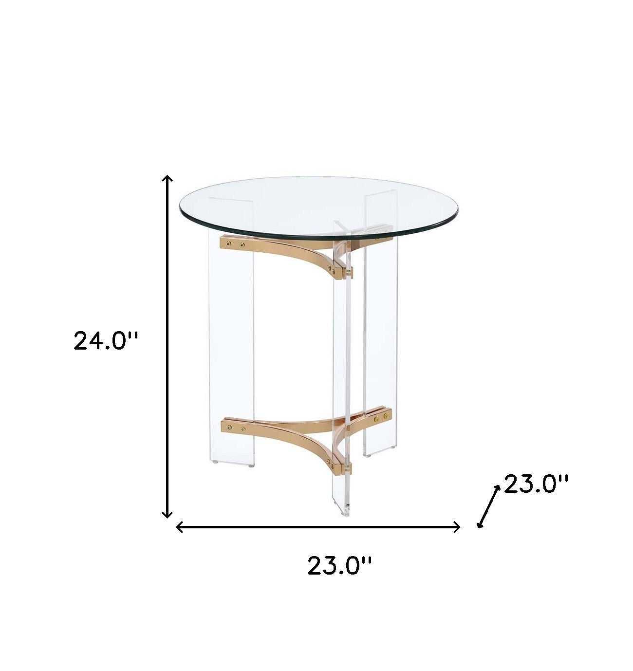 24" Gold And Clear Glass And Metal Round End Table - Minihomy