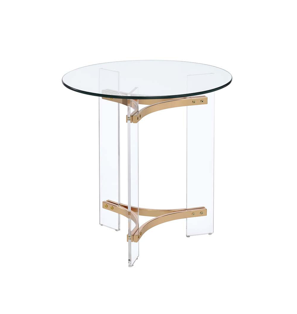 24" Gold And Clear Glass And Metal Round End Table - Minihomy