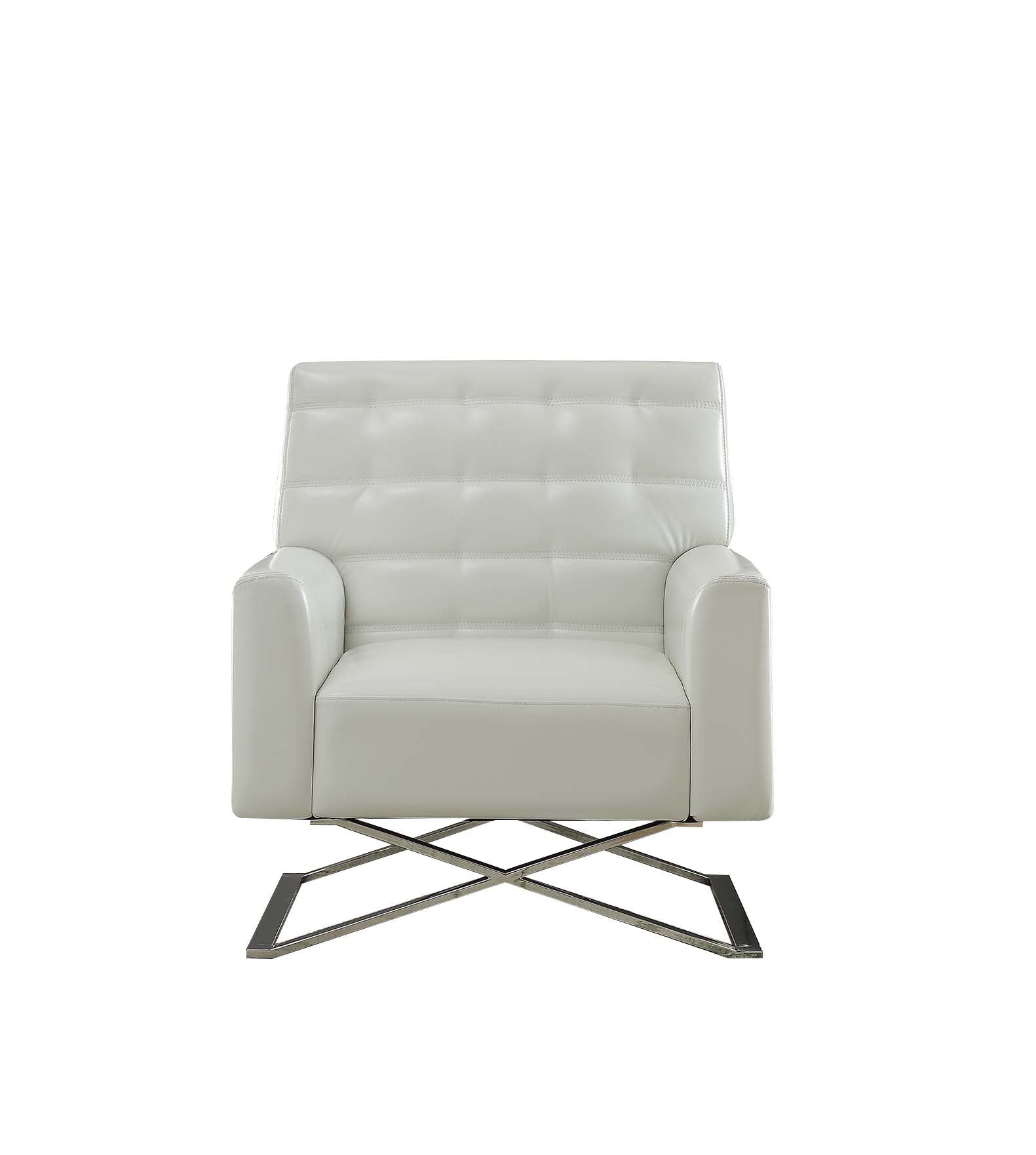 34" White Faux Leather And Steel Solid Color Club Chair - Minihomy