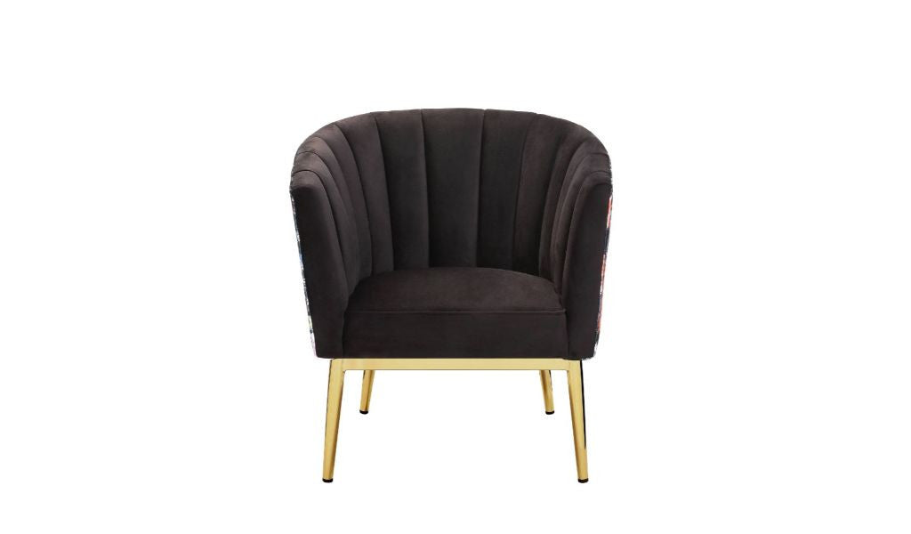 31" Black Velvet And Gold Striped Barrel Chair - Minihomy