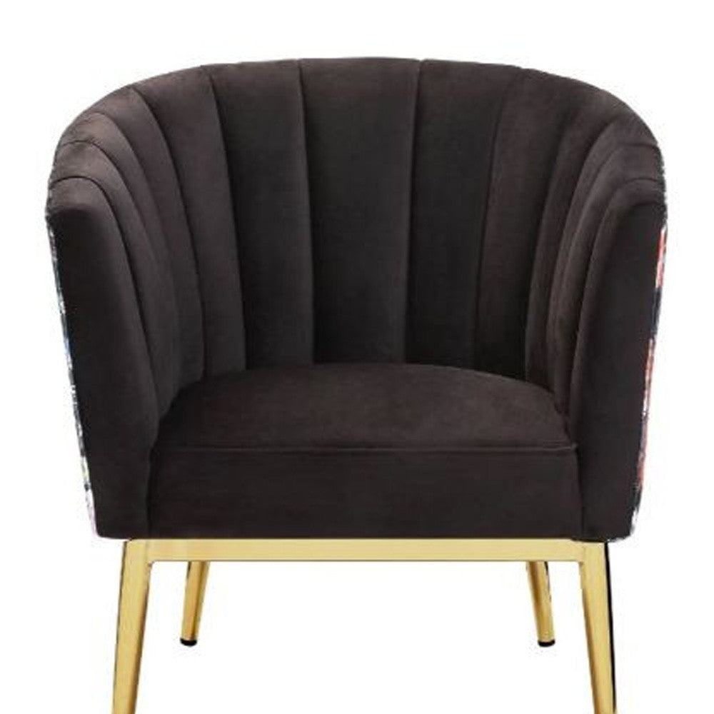 31" Black Velvet And Gold Striped Barrel Chair - Minihomy