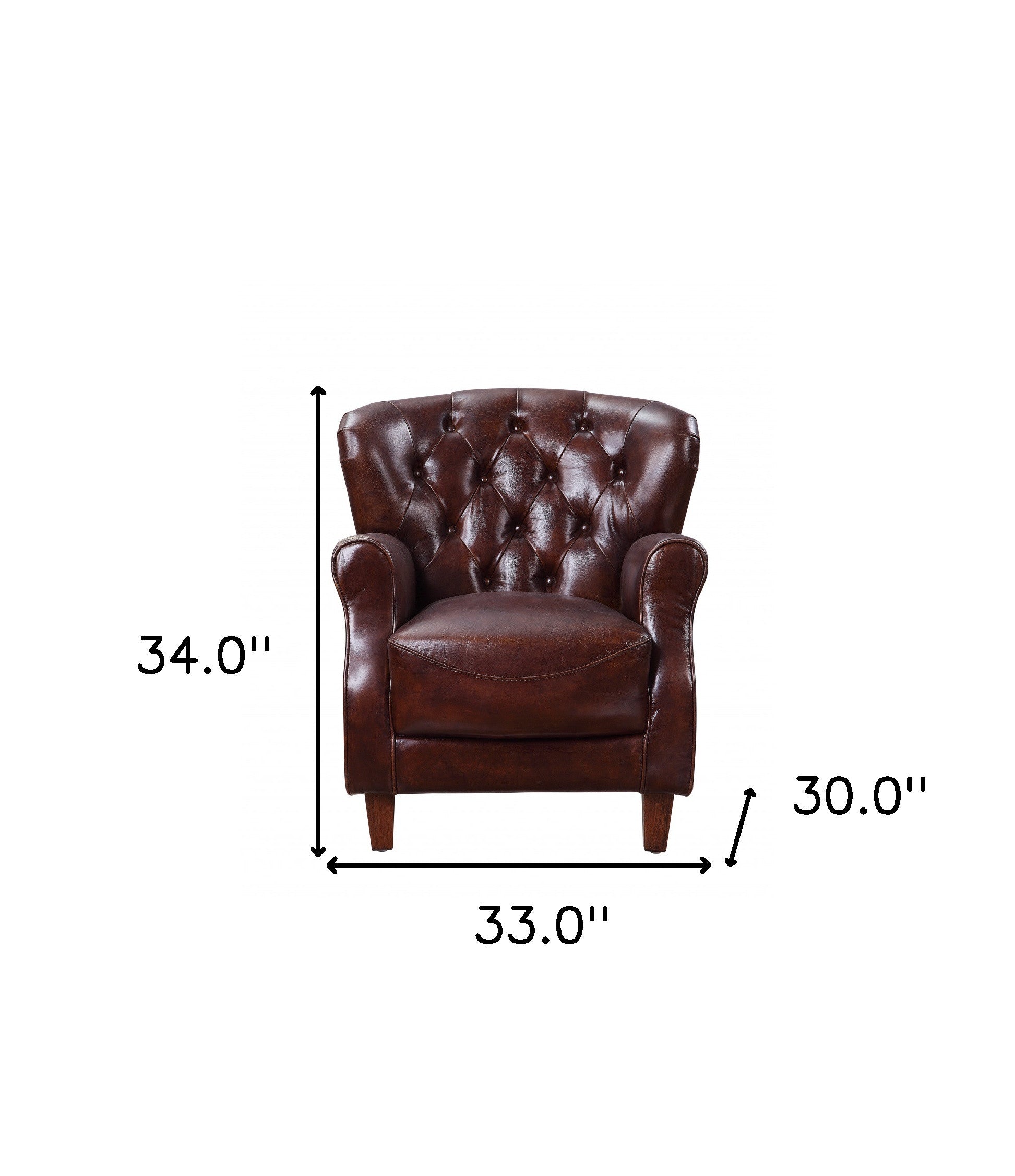 30" Vintage Brown Top Grain Leather And Steel Solid Color Club Chair - Minihomy