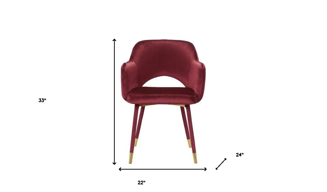 22" Red Velvet And Gold Solid Color Parsons Chair - Minihomy