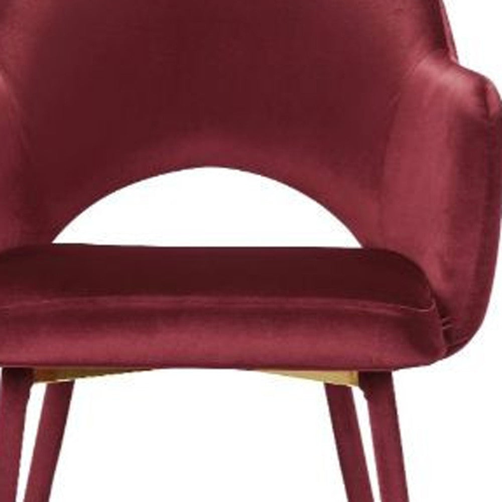 22" Red Velvet And Gold Solid Color Parsons Chair - Minihomy