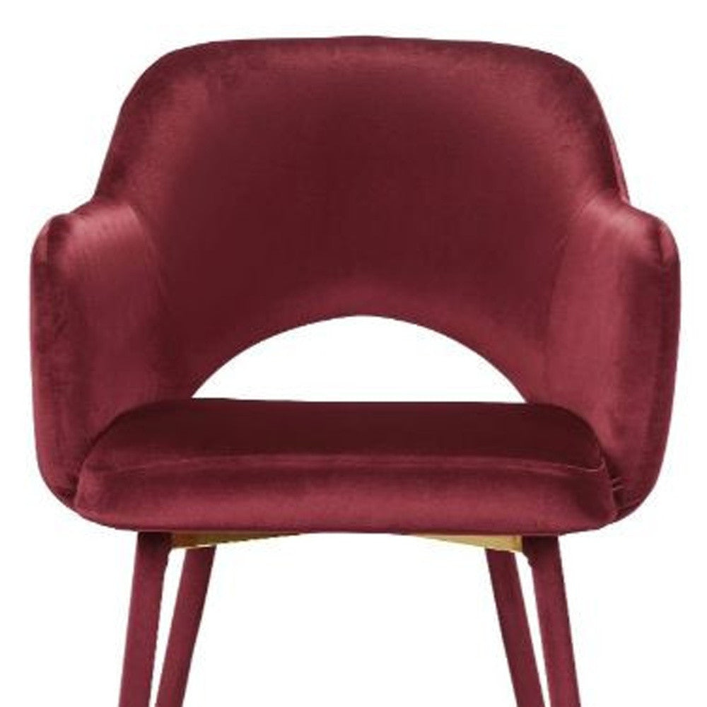 22" Red Velvet And Gold Solid Color Parsons Chair - Minihomy