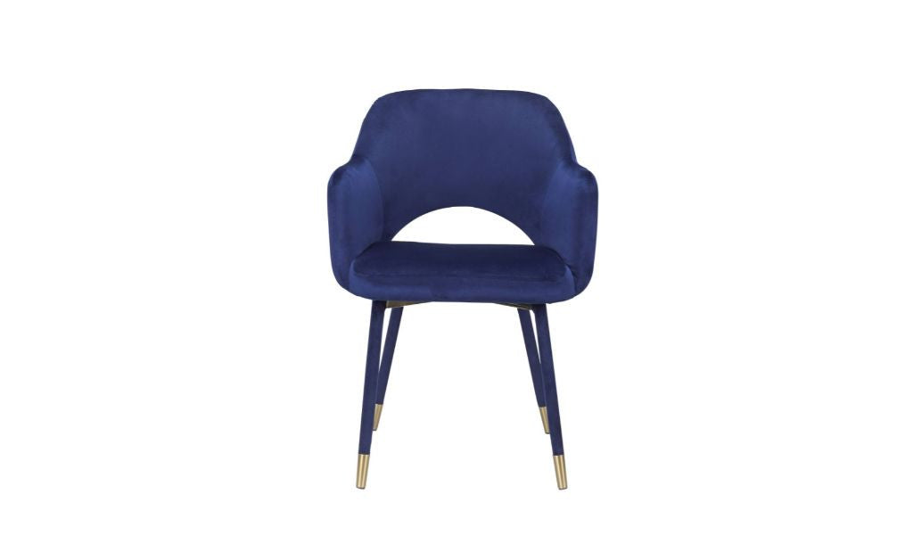 22" Ocean Blue Velvet And Gold Solid Color Parsons Chair - Minihomy