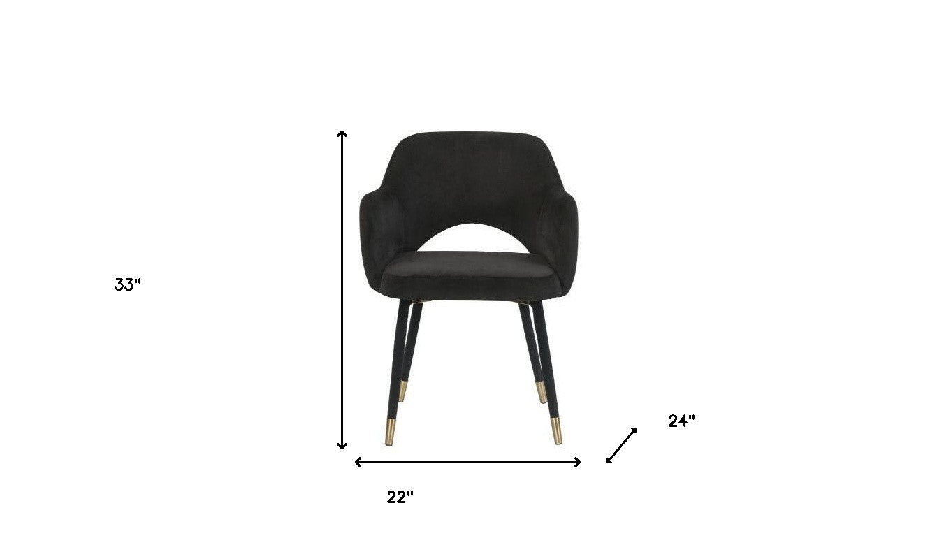 22" Black Velvet And Gold Solid Color Parsons Chair - Minihomy