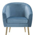 28" Blue Velvet And Gold Ikat Barrel Chair - Minihomy