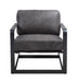 28" Gray Black Top Grain Leather And Steel Solid Color Arm Chair - Minihomy