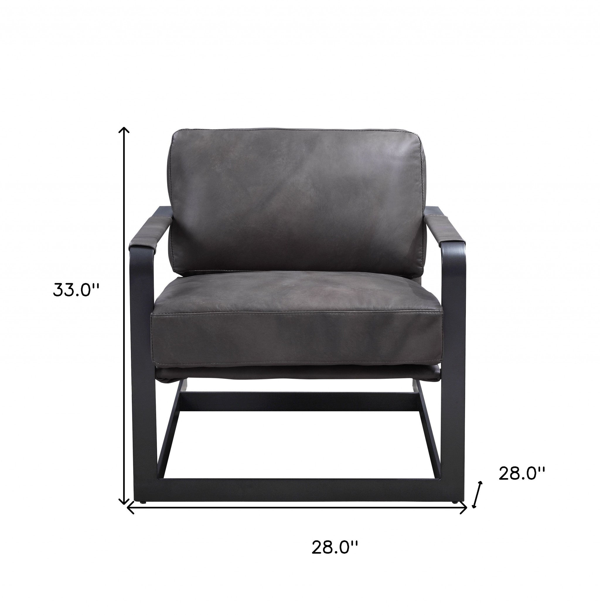 28" Gray Black Top Grain Leather And Steel Solid Color Arm Chair - Minihomy